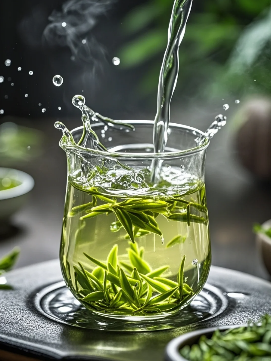Cup of green tea on a light background